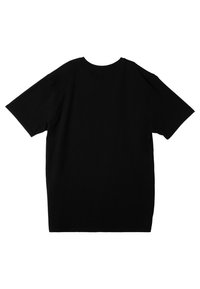 Black cotton t-shirt with short sleeves, classic crew neck, and a relaxed fit. Smooth texture, plain design, and no visible branding or patterns.