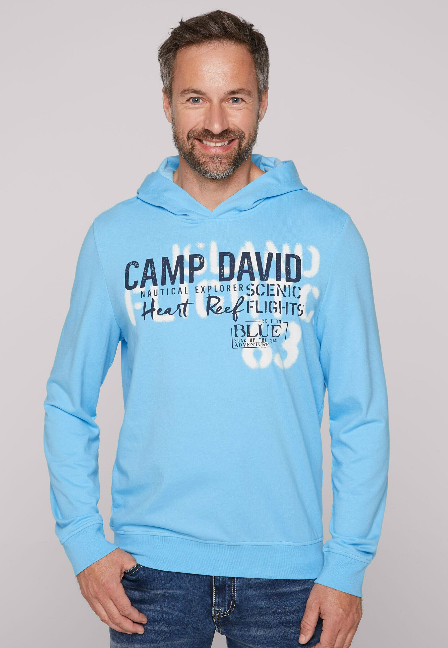 Hooded Sweatshirt Hoodie Camp David Blau Denim Hooded Sweatshirt