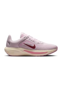 Light pink running shoe with cream sole, red logo on side, mesh upper, and lace-up design shown in side profile.