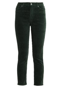 Mörkgröna kordbyxor med slim fit, högt midjeband, femficksdesign och strukturerad vertikal ribbning.