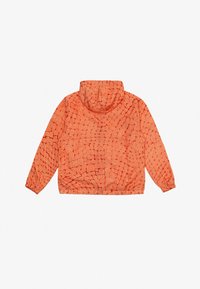 Kapuzenshirt in leuchtendem Orange mit einem strukturierten Quadratmuster. Verfügt über elastische Bündchen und einen lässigen Schnitt. Hergestellt aus leichtem Material.