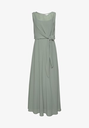 Vloeiende, lichtgroene jurk gemaakt van chiffon, met een mouwloos ontwerp, een geknoopte taille en een lange A-lijn silhouet.