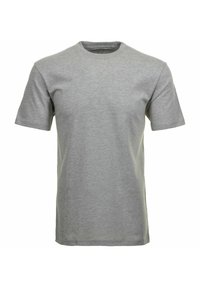 T-shirt grigio in cotone con maniche corte, colletto tondo e texture liscia. Design in un silhouette classico e dritto. Nessun motivo o accento.
