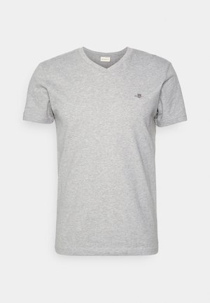 GANT SHIELD V-NECK - Pamata T-krekls - grey melange