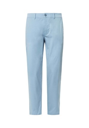 Helleblaue, slim-fit Chinos aus einem Baumwollmischgewebe, mit einer Knopfverschluss und einer einzelnen Fronttasche sowie hochgekrempelten Säumen.