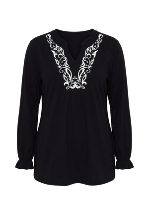 MIAMODA, LONGSLEEVE, A-LINIE, TUNIKA-AUSSCHNITT, SPITZENDRUCK - Maglietta a manica lunga - black