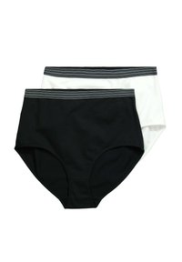 Zwart-witte katoenen onderbroeken met een gestreepte elastische tailleband, een klassiek hoog getailleerd ontwerp en een zachte textuur.