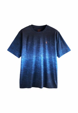 T-shirt a maniche corte blu navy con design a gradiente. Presenta una texture sottile e un piccolo logo di aragosta arancione sul petto.