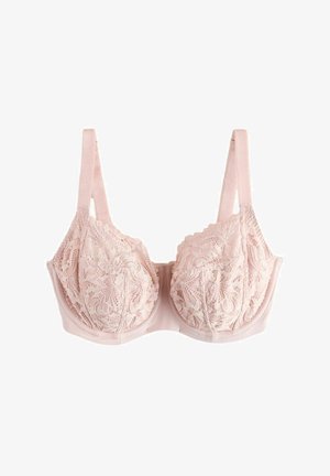 Nettibra pehmeas roosas, millel on keerukad lillemustrid, struktureeritud tassid ja reguleeritavad rihmad kindla istuvuse jaoks. Sile altosa.