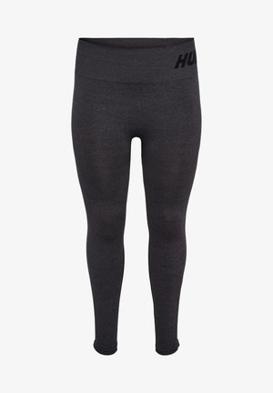 Sorte atletiske leggings lavet af glat, strækbart stof. Har en høj talje med et logo og sømløst ben design for komfort.