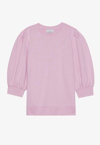 Růžová mikina s našitými rukávy, kulatým výstřihem a žebrovaným lemem. Vyrobená z měkké bavlněné směsi, s jemnou texturou a jednobarevným designem.