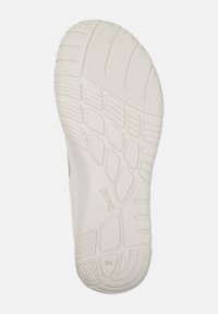 White rubber shoe sole featuring textured tread patterns and grooves for grip, with the brand name "Camper" and size "38" embossed on the side.