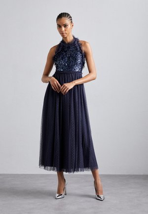 SEQUIN WREATH BODICE HALTER NECK ANKLE GOWN - Cocktail dress / Party dress - navy