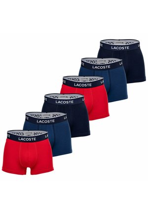 Sechser-Set Boxershorts in Rot und Marineblau, mit einem kontrastierenden Bund mit "LACOSTE"-Logo, aus weichem Baumwollmix gefertigt.