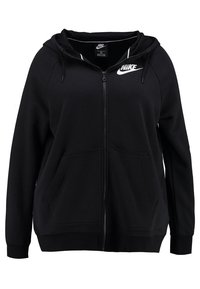 Svart zip-up huvtröja i bomullsmaterial. Har en huva, framfickor och en vit Nike-logotyp på vänster bröst.