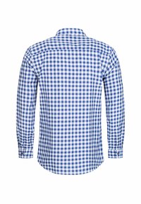 Blauw-wit geruiten overhemd met lange mouwen, voorzien van een klassieke kraag, knopenmanchetten en een rechte zoom. Gemaakt van lichtgewicht katoen.