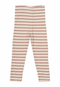 Randiga leggings i mjukt, ribbat tyg med växlande beige och ljusrosa horisontella ränder samt en elastisk midja.