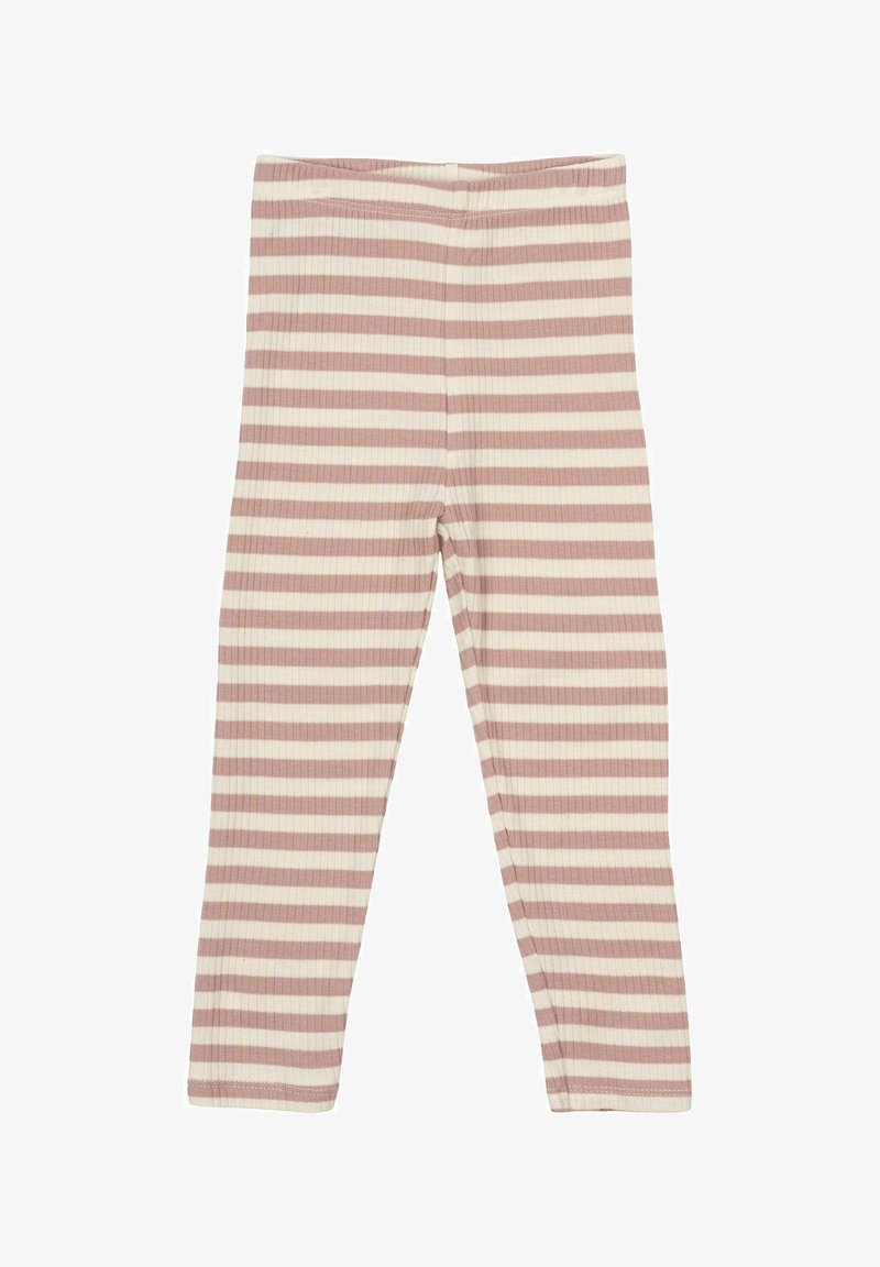 Prugaste tajice od mekog, rebrastog materijala s naizmjeničnim bež i svijetlo ružičastim vodoravnim prugama te elastičnim pojasom.