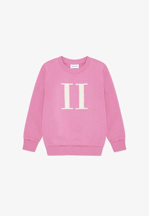 Hanorac roz din material moale, cu decolteu rotund și manșete striate. Pe mijlocul părții din față este imprimat un logo "II" de culoare alb-crem.