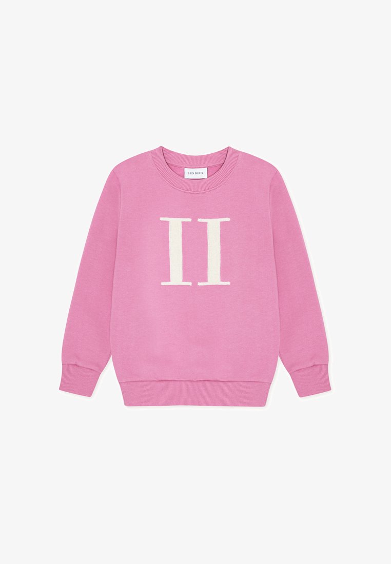 Lyserød sweatshirt lavet af blødt materiale, med rund halsudskæring og ribbede ærmeafslutninger. Et offwhite "II" logo er centreret på forsiden.