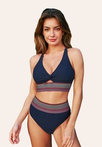 Cupshe SET V AUSSCHNITT TWIST FRONT HIGH WAIST WELLENMUSTER ZWEITEILIGER - Bikini - dunkles marineblau