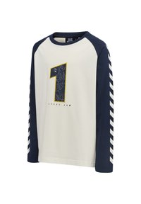 Långärmad t-shirt i bomull i krämfärgad med marinblå raglanskottar. Har en stor guldfärgad "1" och texten "SPACE JAM" på framsidan.