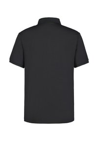 Sort polo shirt med klassisk krave, korte ærmer, glat tekstur og en enkel skæring. Ingen synlige logoer eller mønstre.