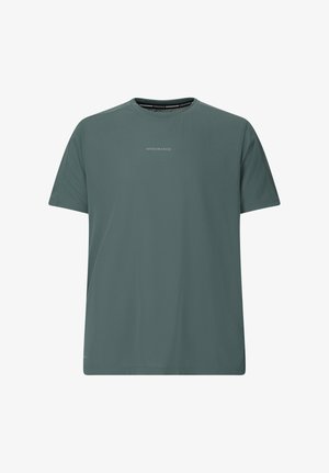 T-shirt de sport à manches courtes en vert sourd avec col rond et petit logo "ENDURANCE" centré sur la poitrine.