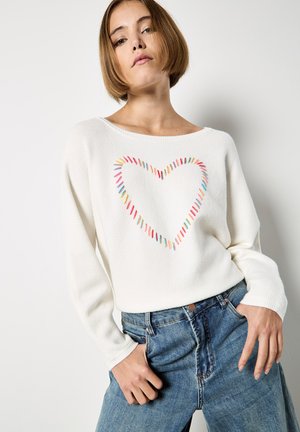 STITCHED HEART - Strickpullover - cream