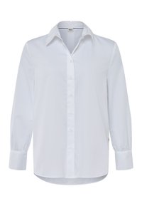 Witte lange mouw shirt van katoen. Voorzien van een knoopsluiting aan de voorkant, klassieke kraag en gegatherde manchetten. Glad textuur met een rechte snit.