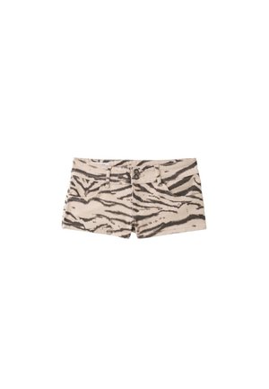 Stradivarius, ZEBRA PRINT MINI SHORTS - Short en jean - mottled light brown