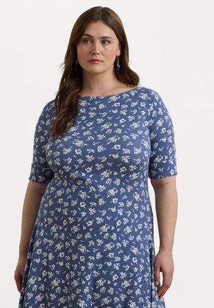 FLORAL STRETCH COTTON MIDI DRESS - Jersey dress - blue