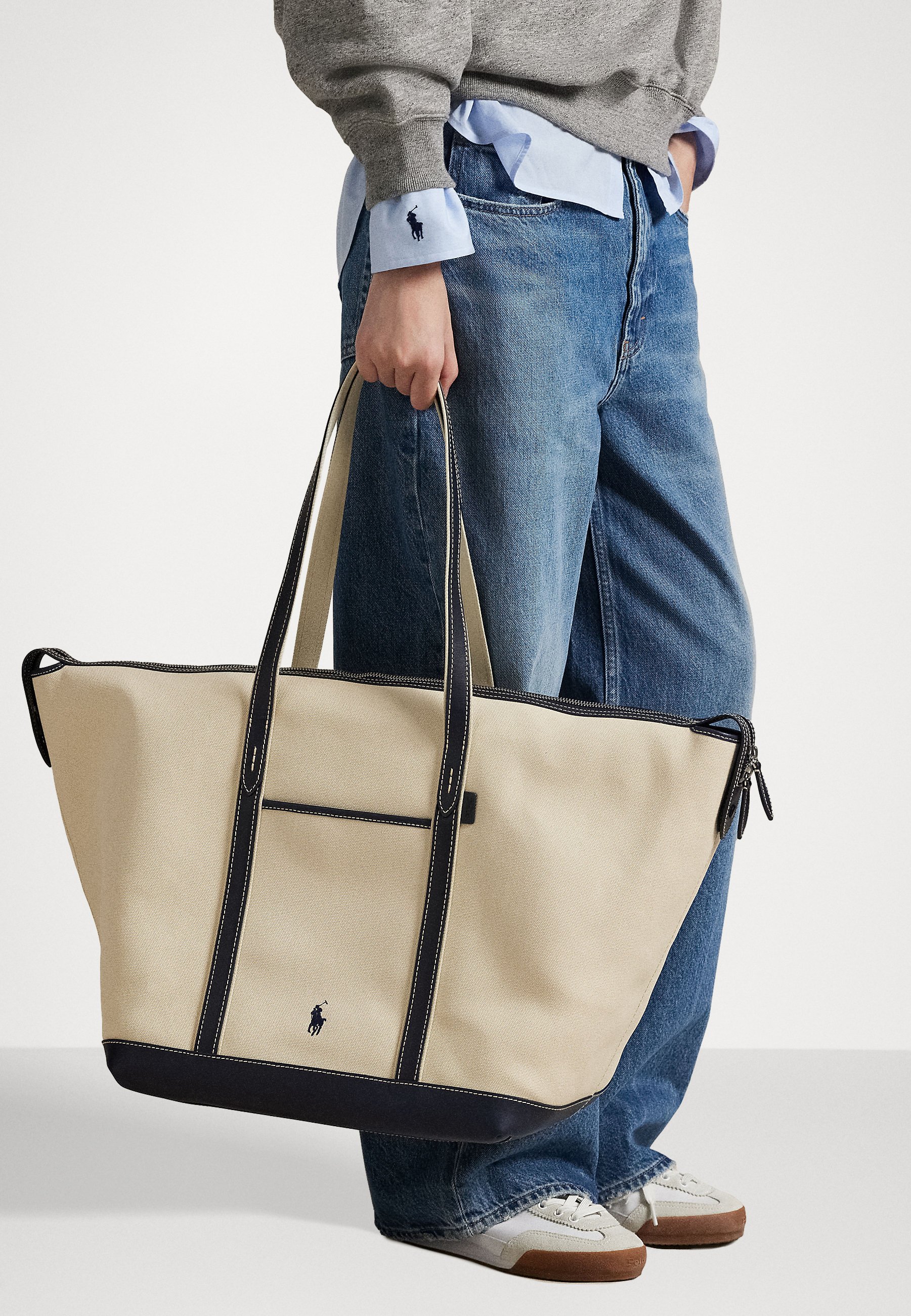 Polo Ralph Lauren LEATHER TRIM CANVAS LARGE SHOPPER TOTE