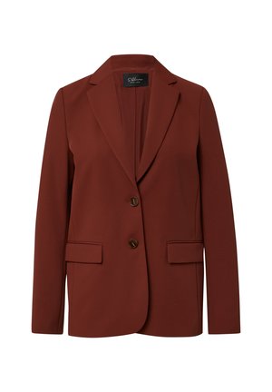 Blazer su misura in marrone ruggine con due bottoni, rever a punta, maniche lunghe e tasche con pattina, progettato per una vestibilità slim.