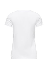 Camiseta blanca de manga corta con cuello redondo clásico, hecha de algodón suave con una textura lisa, sin costuras en la parte trasera y sin patrones ni gráficos.