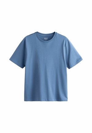 Blaues T-Shirt mit kurzen Ärmeln und Rundhalsausschnitt, Größe M, mit regulärer Passform und glatter Textur.