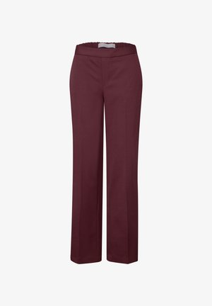 Bordeaux vide ben bukser lavet af glat stof med elastisk talje, der har lige snit og ingen synlige lommer eller lukninger.