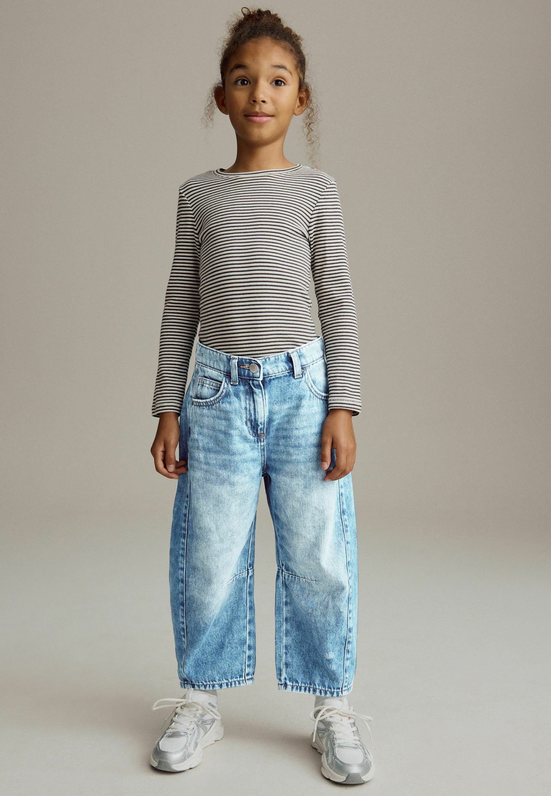 Jeans Moda Bambini Jeans Baggy Per Bambine Vita Alta E Gamba