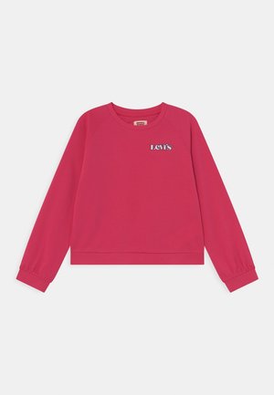 Rød Levi's sweatshirt med lange ærmer, rund hals og logo på venstre bryst, vist på en ensfarvet lys baggrund.