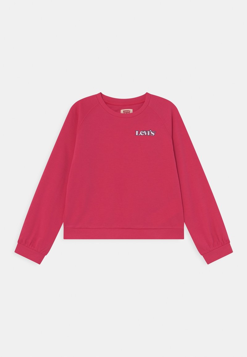 Sweat-shirt rouge Levi's à manches longues, col rond et logo sur la poitrine gauche, présenté sur un fond clair uni.