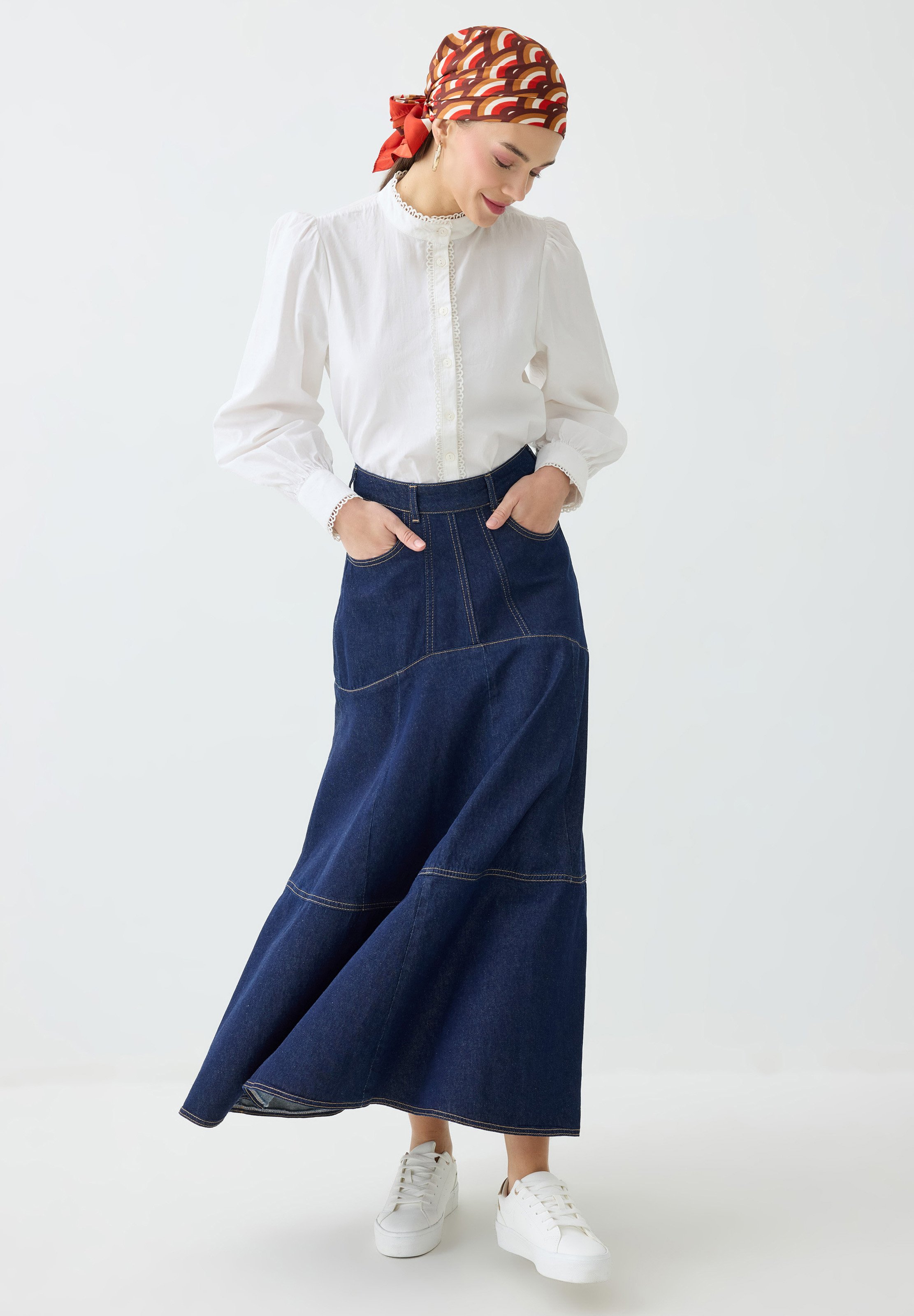 Modanisa MODANISA DENIM SKIRT BENIN - Maxi skirt - navy blue/blue