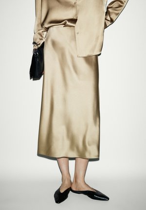 Massimo Dutti, SATIN MIDI SKIRT - Gonna a campana - gold-coloured