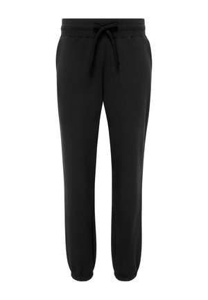 Schwarze Jogginghosen mit elastischem Bund, Kordelzug, seitlichen Taschen und elastischen Bündchen.