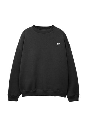 Schwarzer Pullover aus Baumwollmischung mit ribbeltem Kragen und Bündchen. Enthält ein kleines weißes Logo auf der linken Brust.