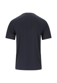 T-shirt noir uni à manches courtes et col rond, présenté de dos sur un fond blanc.