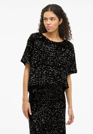 VIFAITH  MIT KURZEN ÄRMELN - T-shirt imprimé - black beauty