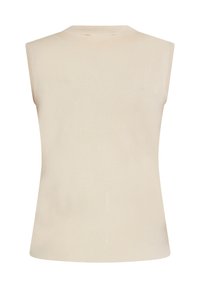 Top in maglia senza maniche color crema con scollatura tonda, texture a coste e silhouette aderente, progettato per una vestibilità liscia e comoda.