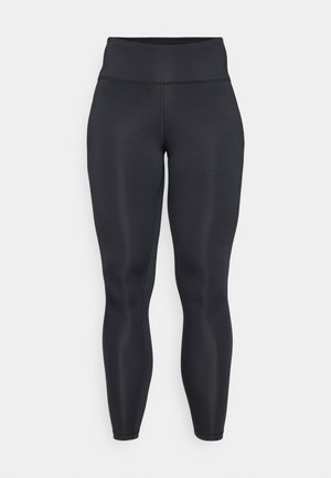 Svarte leggings med høy midje, laget av et glatt, elastisk materiale. Har flatlocksømmer og et tettsittende, avsmalnet design.