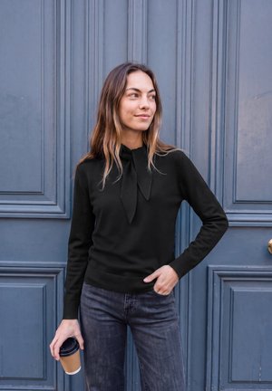 Street One Studio, LONG-SLEEVE SWEATER WITH SHAWL COLLAR - Pullover - black
