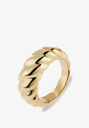 Gouden gedraaide ring met een glad, gepolijst oppervlak en een afgerond, robuust ontwerp.